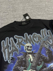 HARMONY Men's Vintage Skeleton Guitar Graphic Oversized T-Shirt – Double-Sided Unisex Streetwear Tee