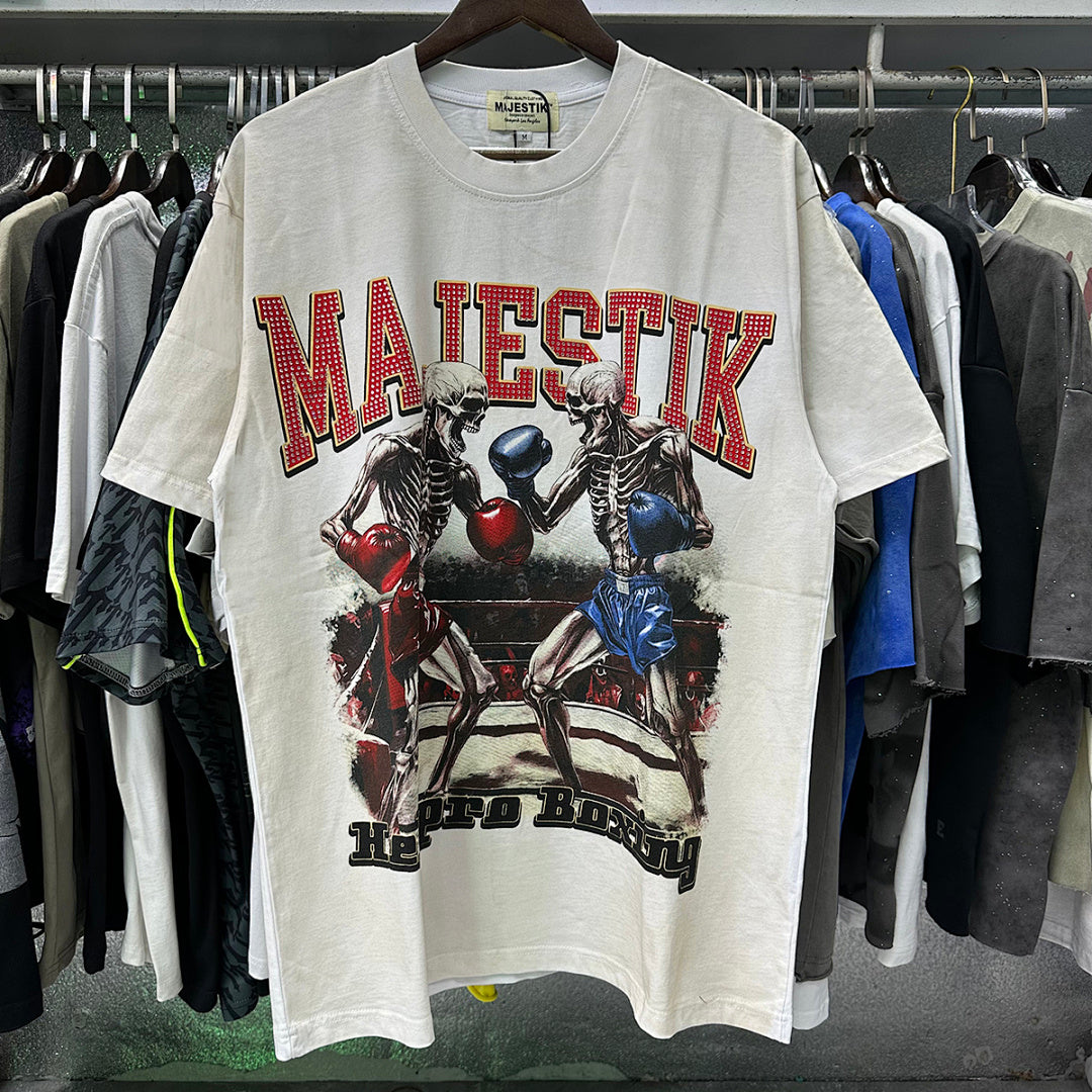 MAJESTIK Men's Vintage Graphic Oversized T-Shirt – Retro Streetwear Washed Casual Tee