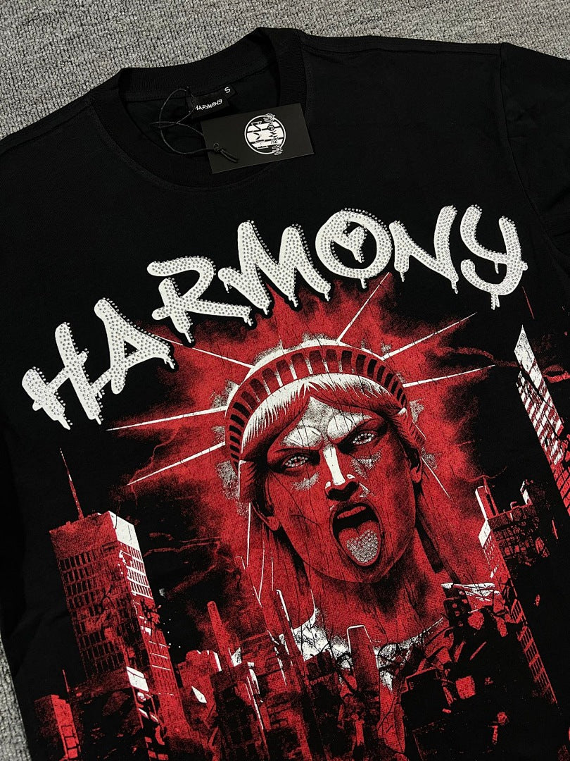 HARMONY Men's Vintage Statue Graphic Oversized T-Shirt – Double-Sided Unisex Streetwear Tee