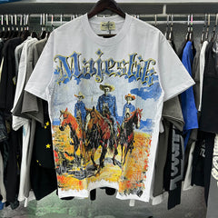 MAJESTIK Men's Vintage Graphic Oversized T-Shirt – Artistic Streetwear Retro Casual Tee