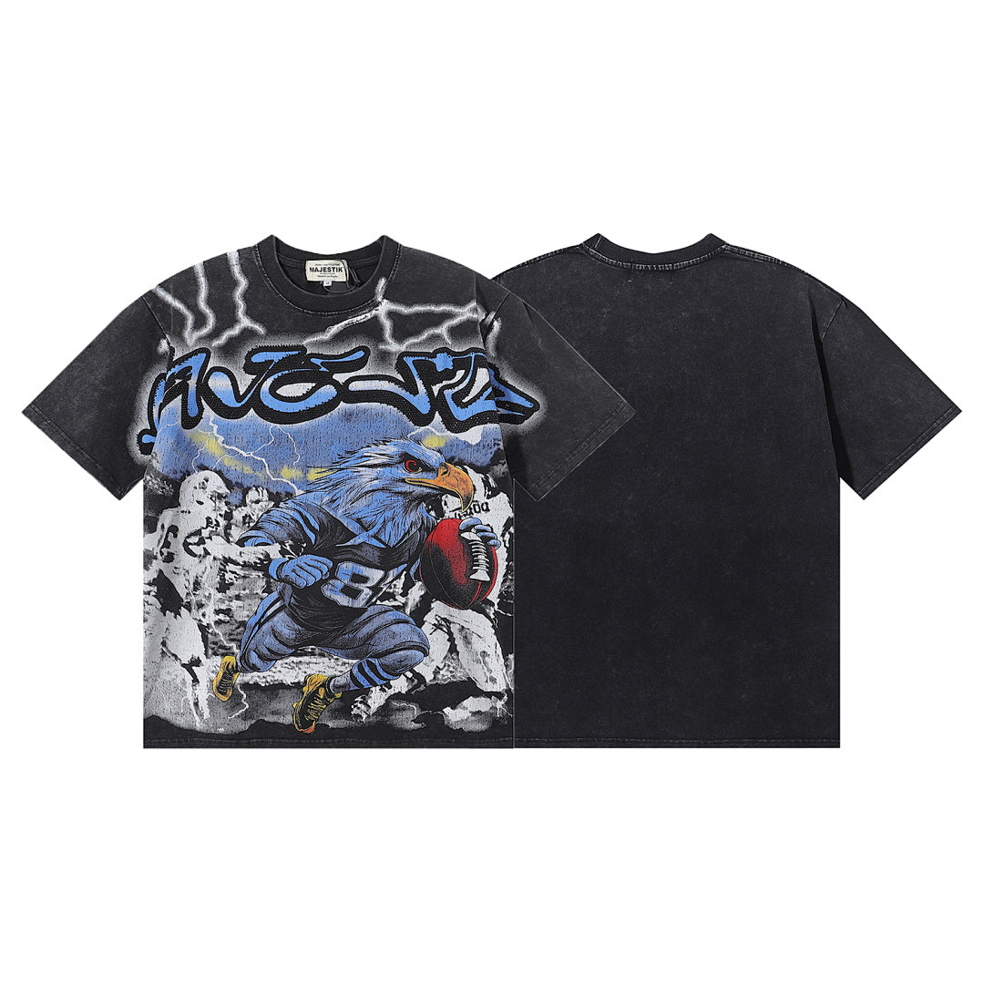 MAJESTIK Men's Vintage Graphic Oversized T-Shirt – Dark Streetwear Retro Casual Tee