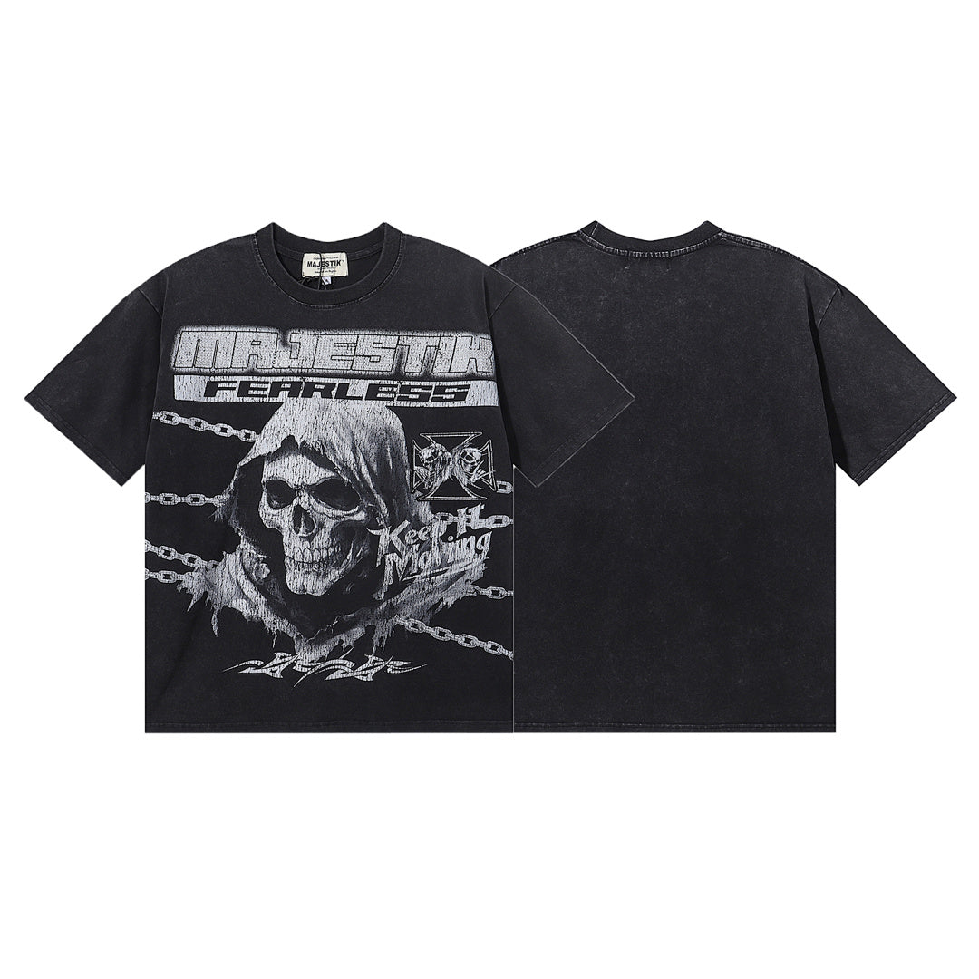 MAJESTIK Men's Vintage Graphic Oversized T-Shirt – Gothic Streetwear Retro Casual Tee