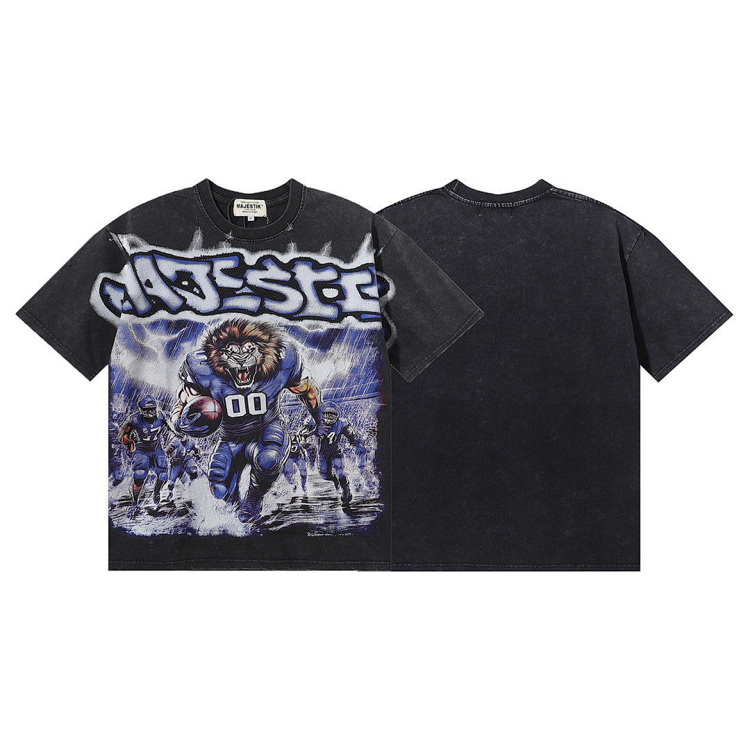 MAJESTIK Men's Vintage Graphic Oversized T-Shirt – Dark Streetwear Retro Casual Tee