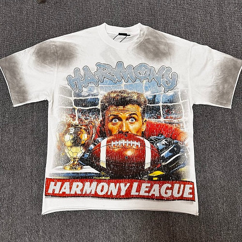 HARMONY Vintage Harmony League Football Graphic Oversized T-Shirt – Double-Sided Unisex Streetwear Tee
