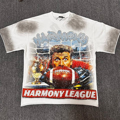 HARMONY Vintage Harmony League Football Graphic Oversized T-Shirt – Double-Sided Unisex Streetwear Tee