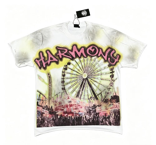 HARMONY Men's Vintage Carnival Graphic Oversized T-Shirt – Double-Sided Unisex Streetwear Tee