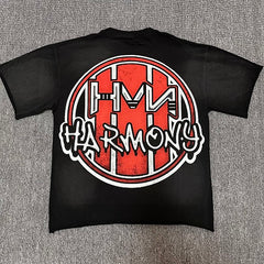 HARMONY Vintage Harmony Boxing Graphic Oversized T-Shirt – Double-Sided Unisex Streetwear Tee