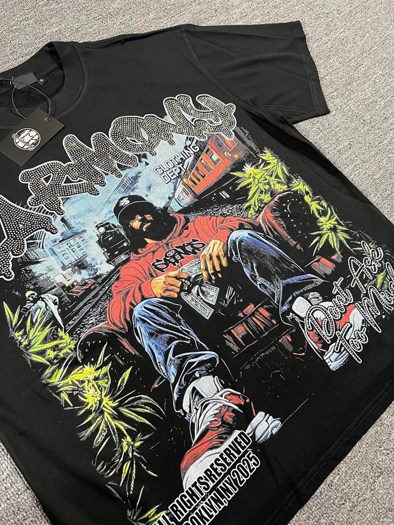HARMONY Men's Vintage Hip Hop Graphic Oversized T-Shirt – Double-Sided Unisex Streetwear Tee