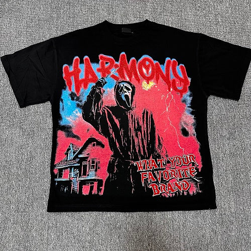 HARMONY Vintage Harmony Ghost Face Graphic Oversized T-Shirt – Double-Sided Unisex Streetwear Tee