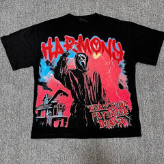 HARMONY Vintage Harmony Ghost Face Graphic Oversized T-Shirt – Double-Sided Unisex Streetwear Tee