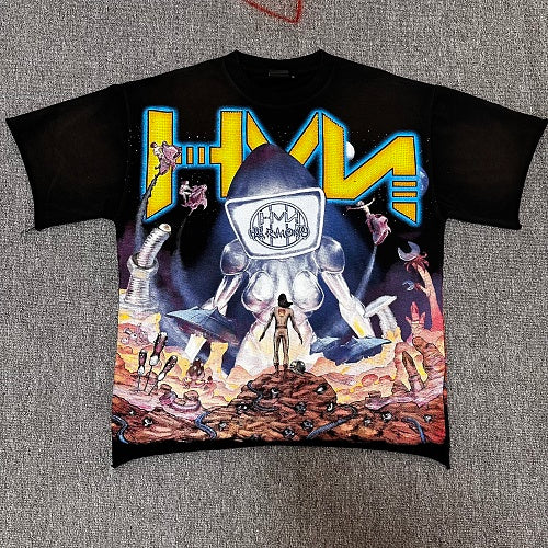 HARMONY Vintage Sci-Fi Robot Graphic Oversized T-Shirt – Unisex Streetwear Tee