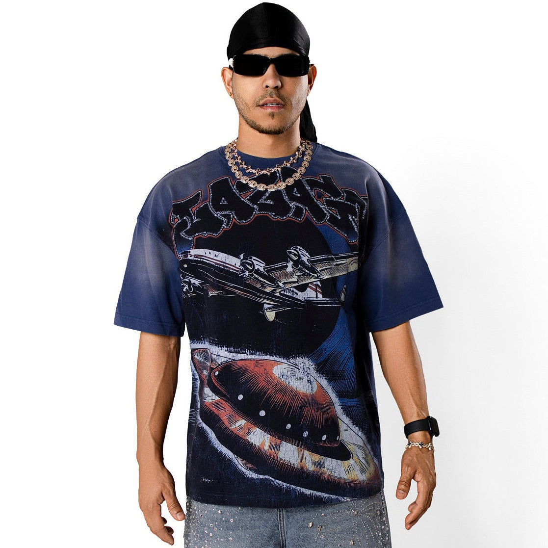 GLAZA GOD Aircraft- Heavyweight Acid Wash Oversized Tee