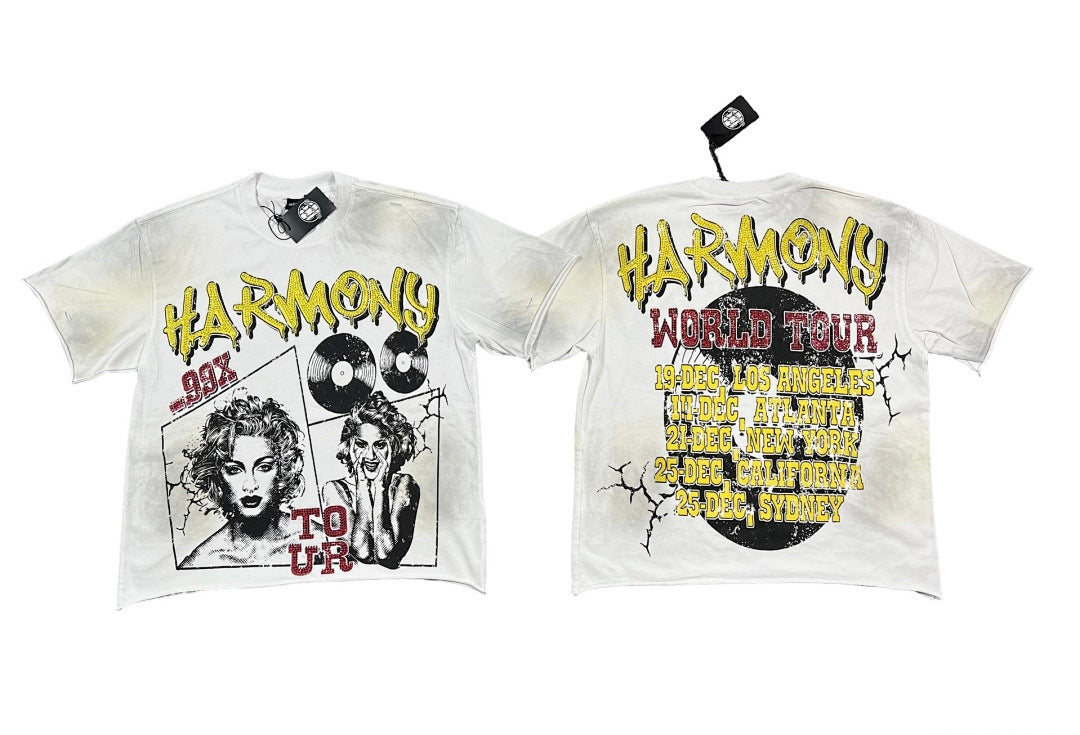 HARMONY Men's Vintage Pop Art Graphic Oversized T-Shirt – Double-Sided Unisex Streetwear Tee