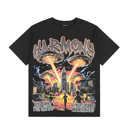 HARMONY Vintage Harmony UFO Graphic Oversized T-Shirt – Double-Sided Unisex Streetwear Tee