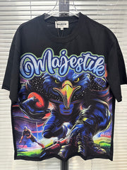MAJESTIK Men's Vintage Graphic Oversized T-Shirt – Fantasy Streetwear Double-Sided Print Casual Tee
