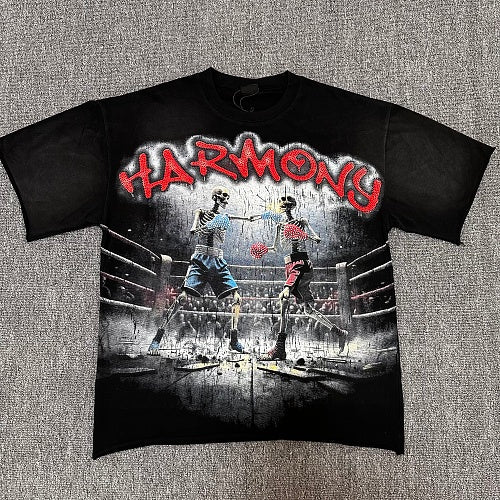 HARMONY Vintage Harmony Boxing Graphic Oversized T-Shirt – Double-Sided Unisex Streetwear Tee