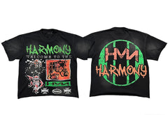 HARMONY Men's Vintage Graffiti Graphic Oversized T-Shirt – Double-Sided Unisex Streetwear Tee