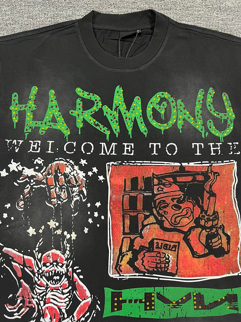 HARMONY Men's Vintage Graffiti Graphic Oversized T-Shirt – Double-Sided Unisex Streetwear Tee
