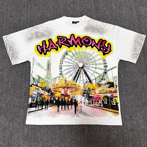 HARMONY Vintage Harmony Carnival Graphic Oversized T-Shirt – Double-Sided Unisex Streetwear Tee