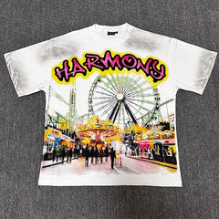 HARMONY Vintage Harmony Carnival Graphic Oversized T-Shirt – Double-Sided Unisex Streetwear Tee