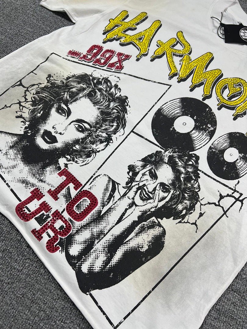 HARMONY Men's Vintage Pop Art Graphic Oversized T-Shirt – Double-Sided Unisex Streetwear Tee