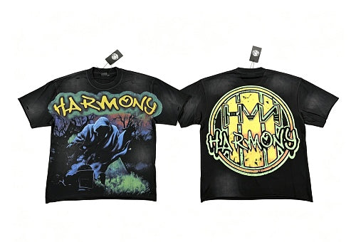 HARMONY Men's Vintage Grim Reaper Graphic Oversized T-Shirt – Double-Sided Unisex Streetwear Tee
