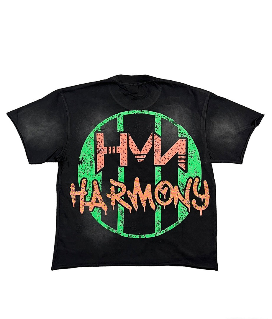 HARMONY Men's Vintage Graffiti Graphic Oversized T-Shirt – Double-Sided Unisex Streetwear Tee