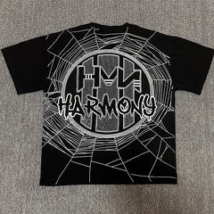 HARMONY Men's Vintage Spider Graphic Oversized T-Shirt – Double-Sided Unisex Streetwear Tee