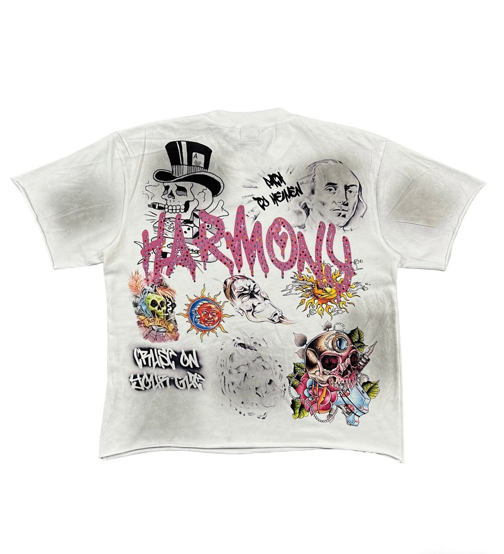 HARMONY Men's Vintage Y2K Oversized Graphic T-Shirt Cotton Double-Sided Print