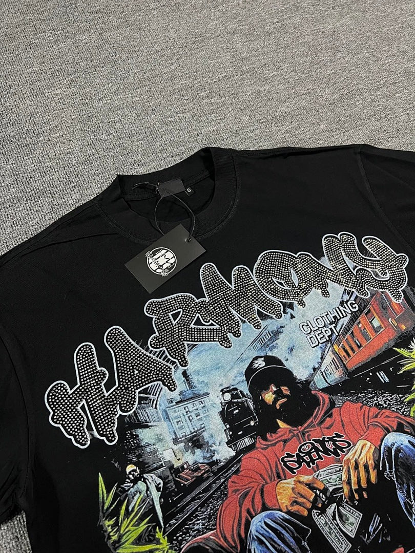 HARMONY Men's Vintage Hip Hop Graphic Oversized T-Shirt – Double-Sided Unisex Streetwear Tee