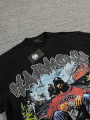 HARMONY Men's Vintage Hip Hop Graphic Oversized T-Shirt – Double-Sided Unisex Streetwear Tee