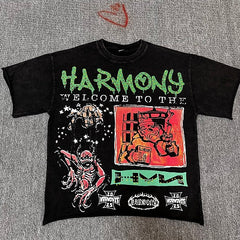HARMONY Vintage Harmony Graphic Oversized T-Shirt – Unisex Streetwear Cotton Tee