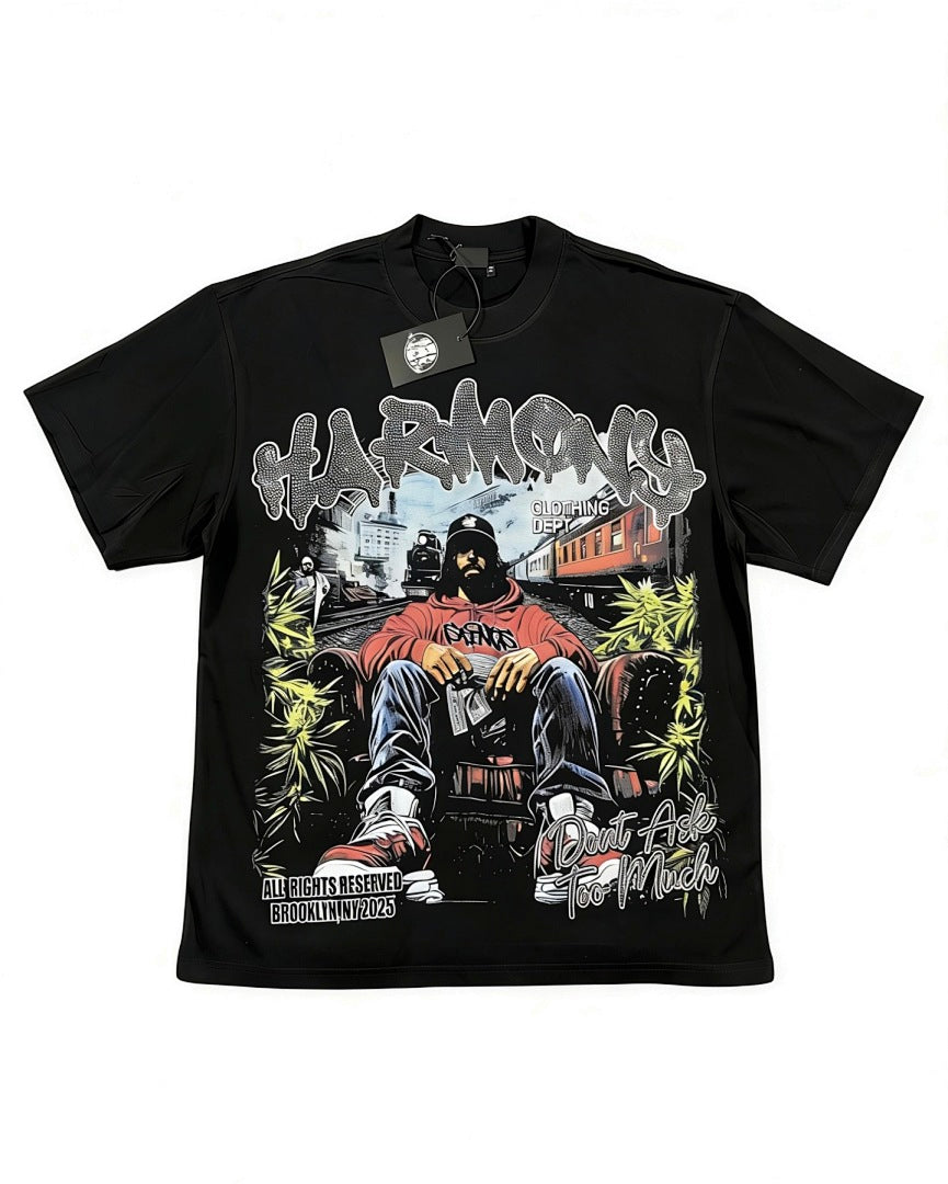 HARMONY Men's Vintage Hip Hop Graphic Oversized T-Shirt – Double-Sided Unisex Streetwear Tee
