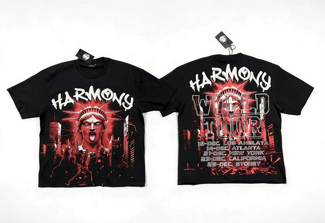 HARMONY Men's Vintage Statue Graphic Oversized T-Shirt – Double-Sided Unisex Streetwear Tee