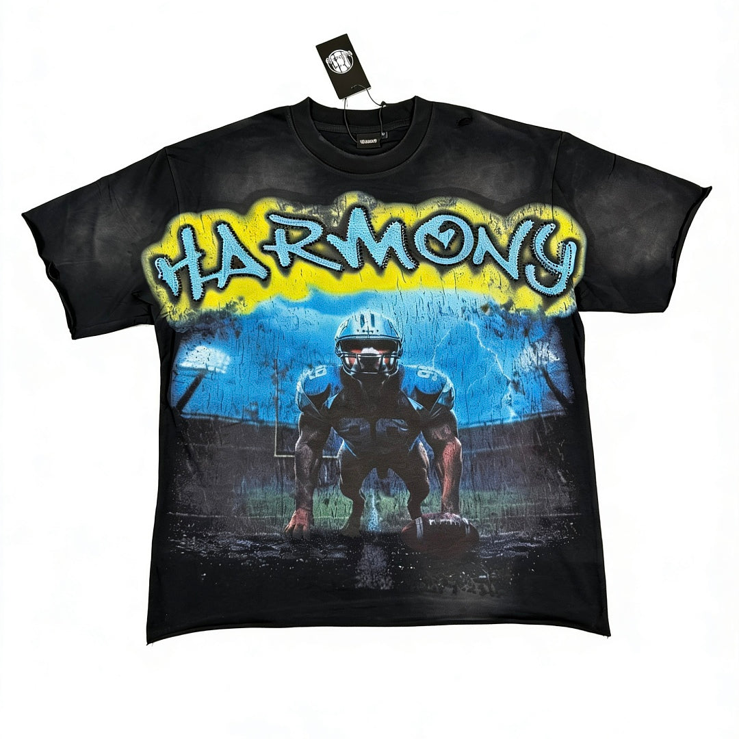 HARMONY Men's Vintage Football Graphic Oversized T-Shirt – Double-Sided Unisex Streetwear Tee