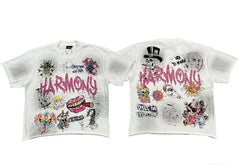 HARMONY Men's Vintage Y2K Oversized Graphic T-Shirt Cotton Double-Sided Print