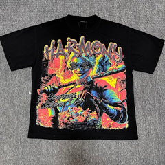 HARMONY Vintage Harmony Skull Girl Graphic Oversized T-Shirt – Double-Sided Unisex Streetwear Tee