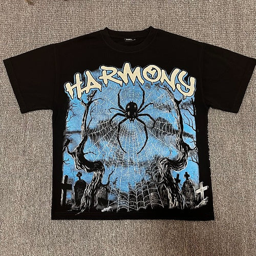 HARMONY Men's Vintage Spider Graphic Oversized T-Shirt – Double-Sided Unisex Streetwear Tee