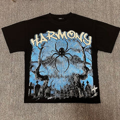 HARMONY Men's Vintage Spider Graphic Oversized T-Shirt – Double-Sided Unisex Streetwear Tee