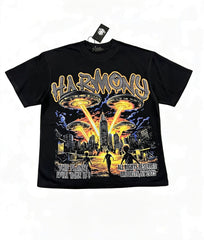 HARMONY Men's Vintage UFO Graphic Oversized T-Shirt – Double-Sided Unisex Streetwear Tee