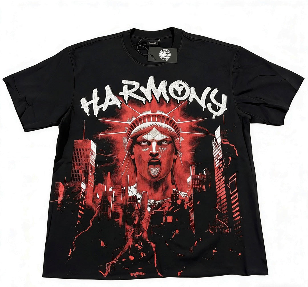 HARMONY Men's Vintage Statue Graphic Oversized T-Shirt – Double-Sided Unisex Streetwear Tee