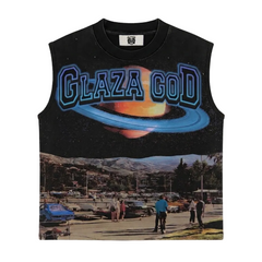 GLAZA GOD Galaxy – Heavyweight Acid Wash Sleeveless Tee BLUE