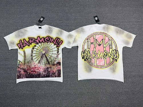 HARMONY Men's Vintage Carnival Graphic Oversized T-Shirt – Double-Sided Unisex Streetwear Tee