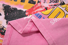 MAJESTIK Men's Vintage Graphic Oversized T-Shirt – Pink Retro Streetwear Washed Casual Tee