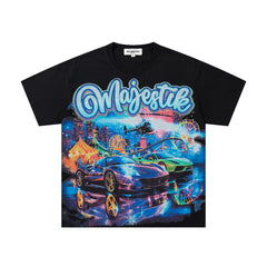MAJESTIK Men's Y2K Graphic Oversized T-Shirt – Futuristic Streetwear Double-Sided Print Casual Tee