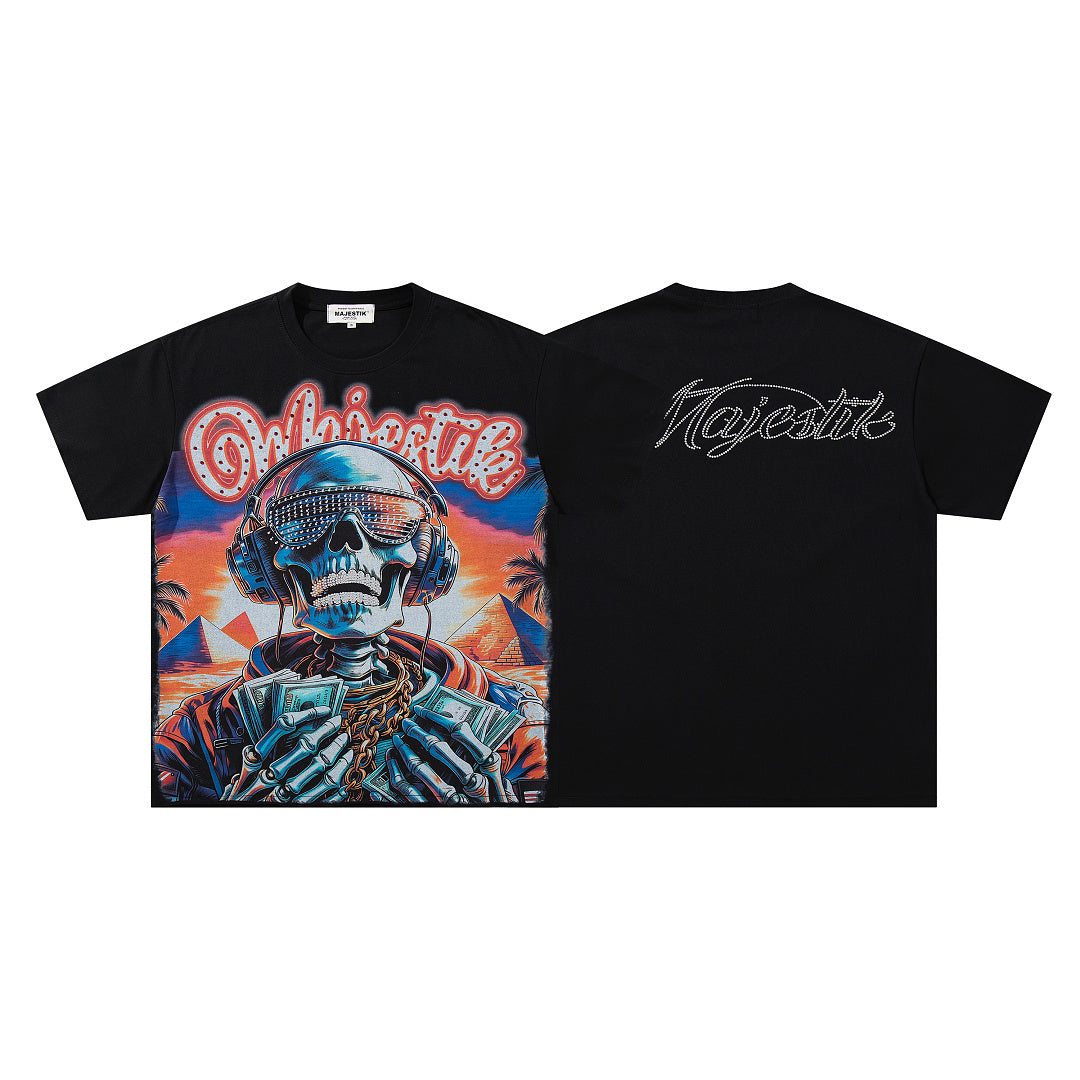 MAJESTIK Men's Vintage Graphic Oversized T-Shirt – Retro Streetwear Double-Sided Print Casual Tee