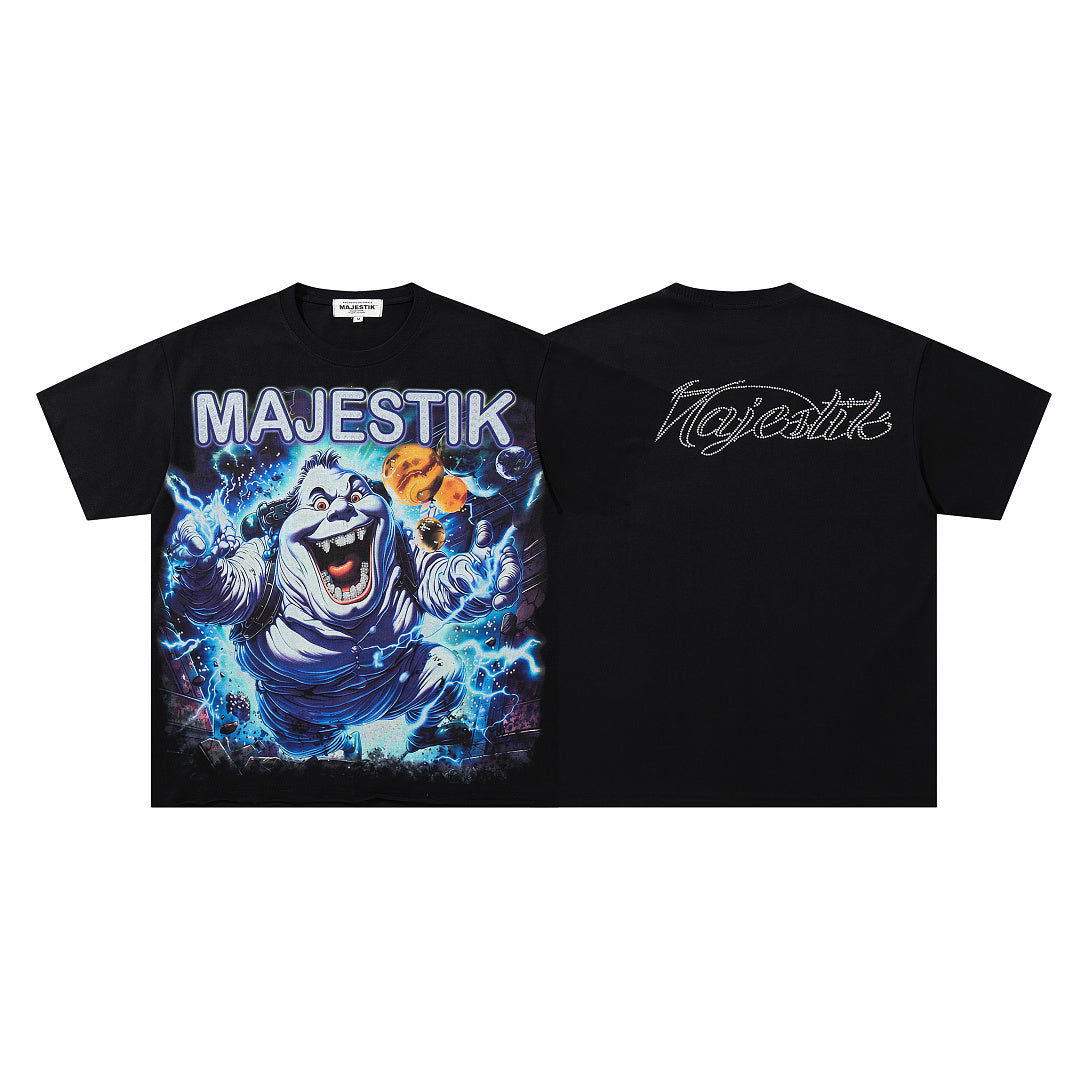 MAJESTIK Men's Fantasy Graphic Oversized T-Shirt – Vintage Streetwear Double-Sided Print Casual Tee