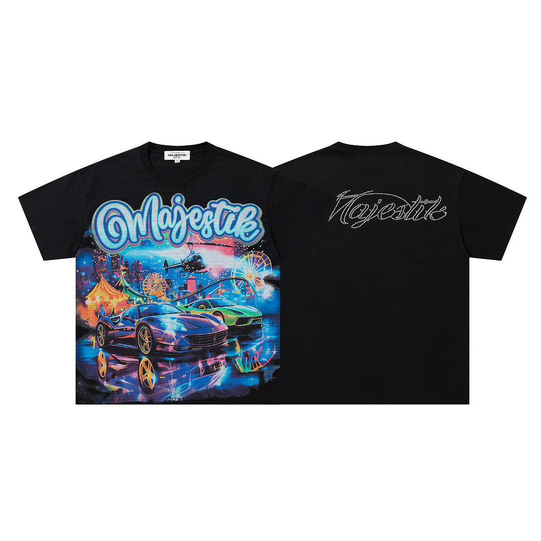 MAJESTIK Men's Y2K Graphic Oversized T-Shirt – Futuristic Streetwear Double-Sided Print Casual Tee