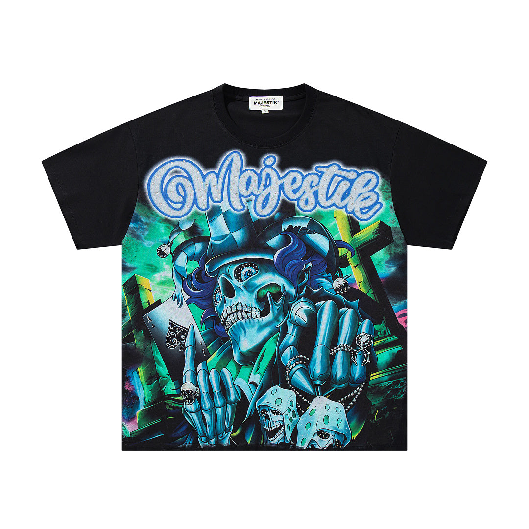 MAJESTIK Men's Y2K Graphic Oversized T-Shirt – Fantasy Streetwear Double-Sided Print Casual Tee