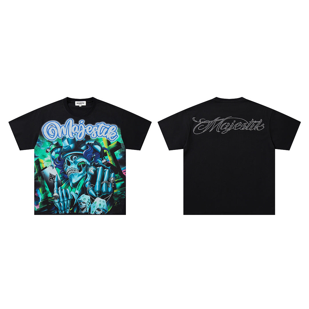 MAJESTIK Men's Y2K Graphic Oversized T-Shirt – Fantasy Streetwear Double-Sided Print Casual Tee